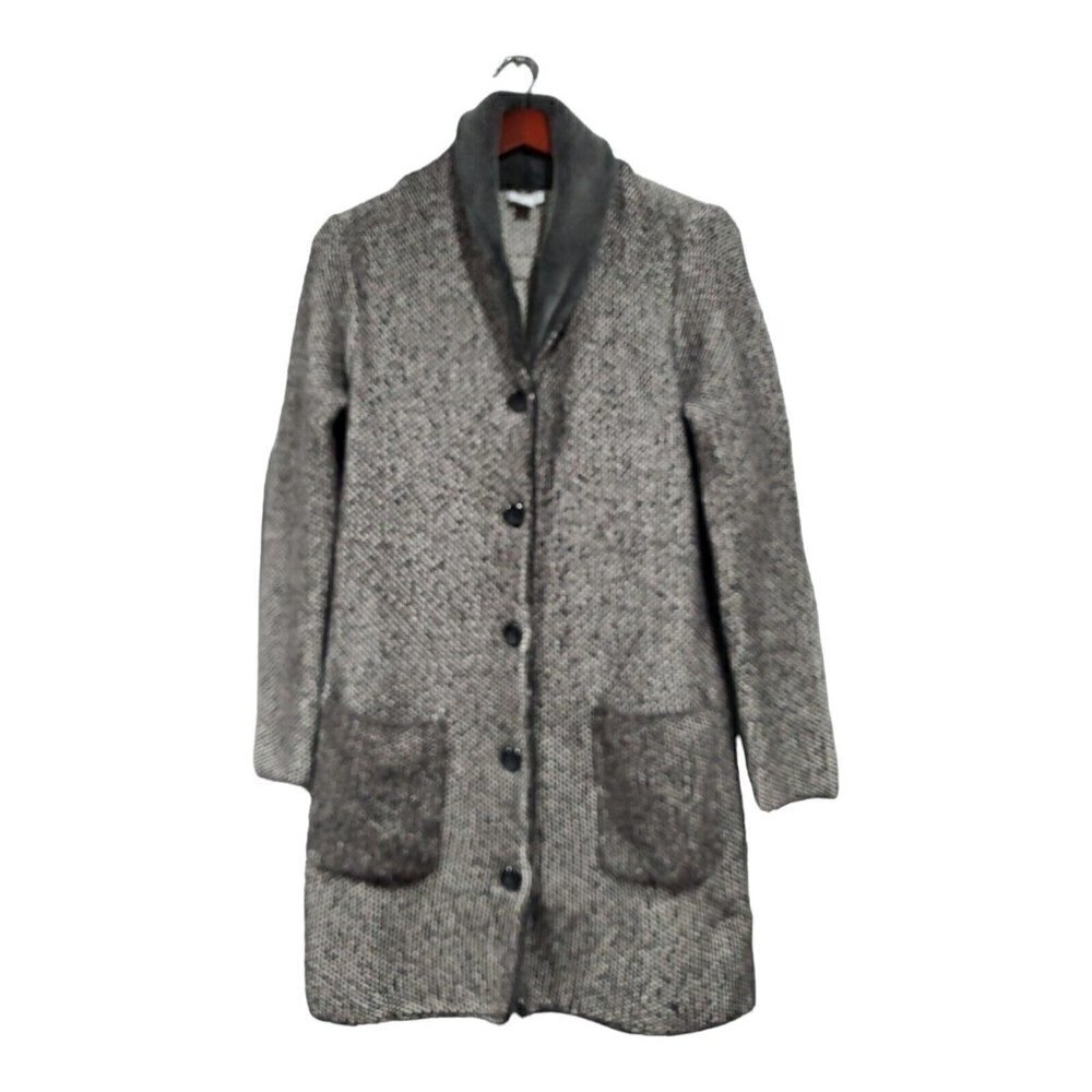 J. Jill Women's Long Button-Down Gray/Black Tweed Cardigan Sweater Pockets Sz XS